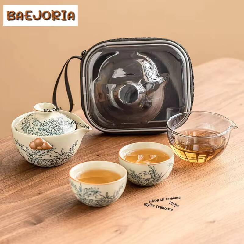 Set Teh Ru Kiln Motif Bunga Ma - Korean Tea Set ulasan dan harga