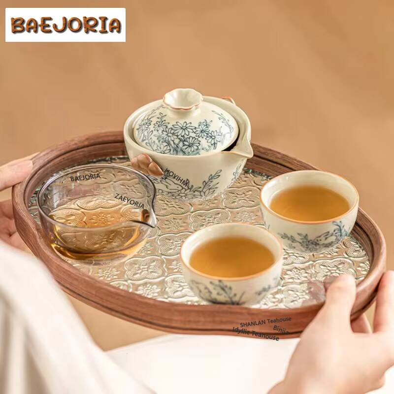 Set Teh Ru Kiln Motif Bunga Ma - Korean Tea Set ulasan dan harga