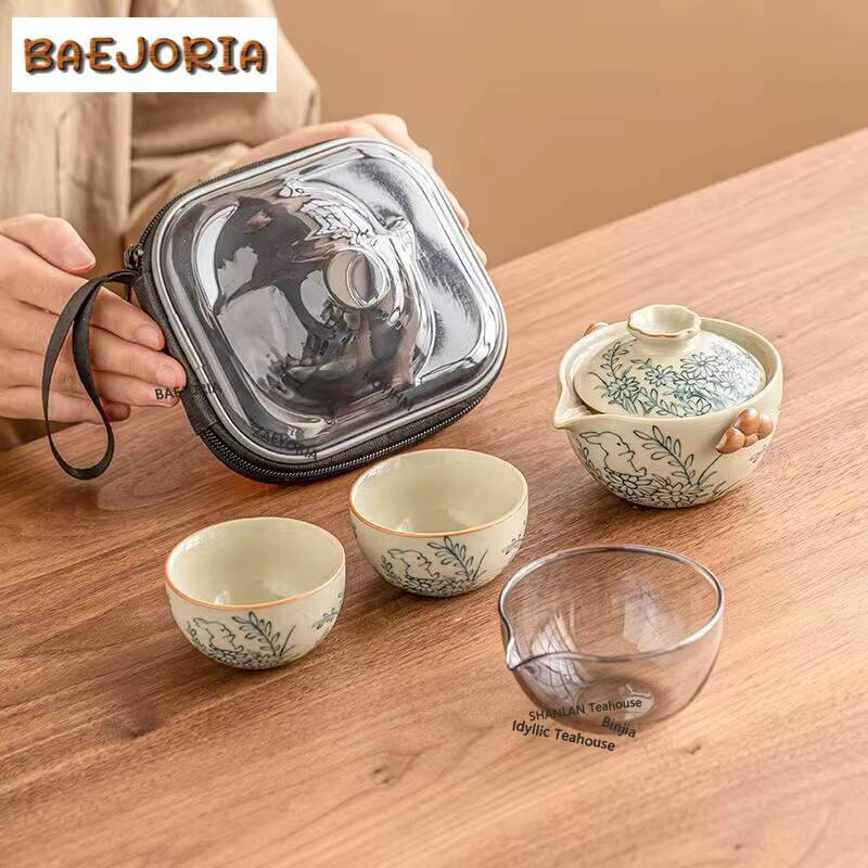 Set Teh Ru Kiln Motif Bunga Ma - Korean Tea Set ulasan dan harga
