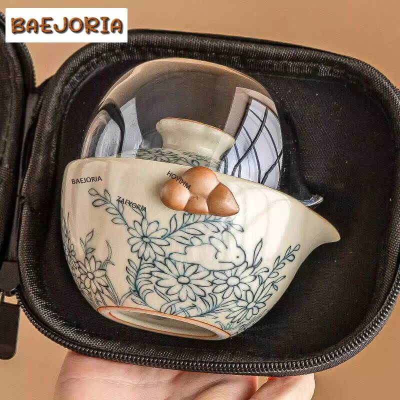 Set Teh Ru Kiln Motif Bunga Ma - Korean Tea Set ulasan dan harga